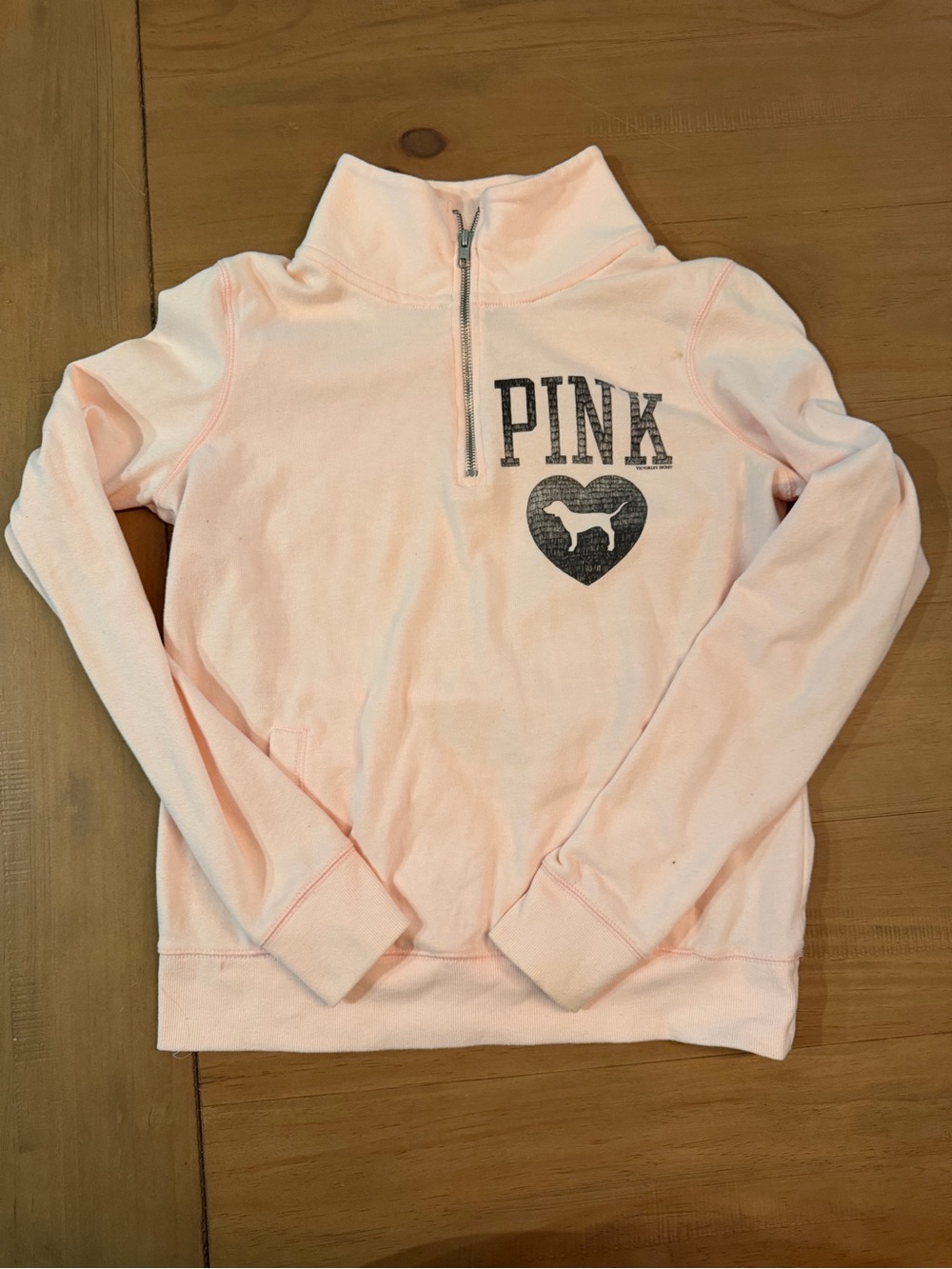 Small PINK Victoria's Secret Pale Pink Quarter-Zip Hoodie with Logo Heart
